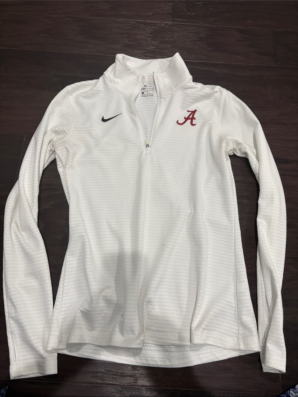 Nike Women’s White 1/4 Zip Pullover with Crimson Alabama A Logo